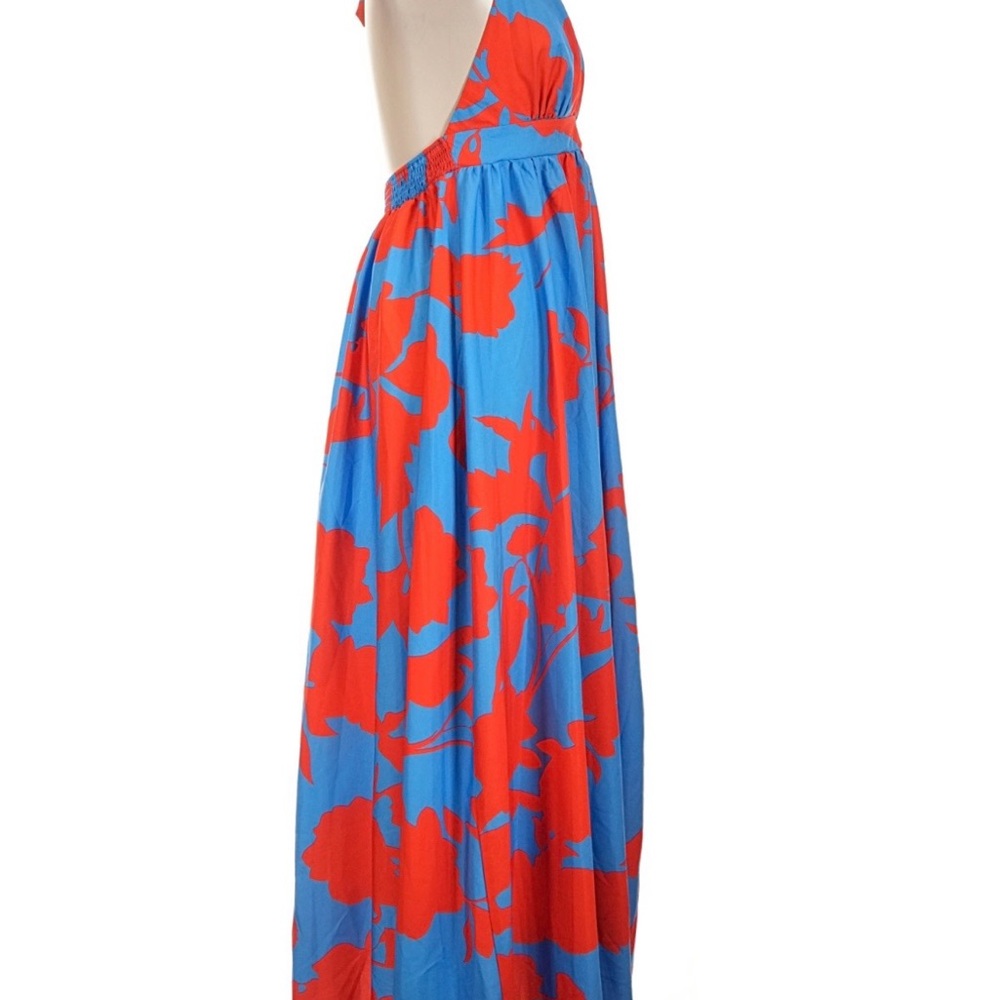 Blue & Red Printed Halter Maxi Dress~ size medium - Picture 5 of 6